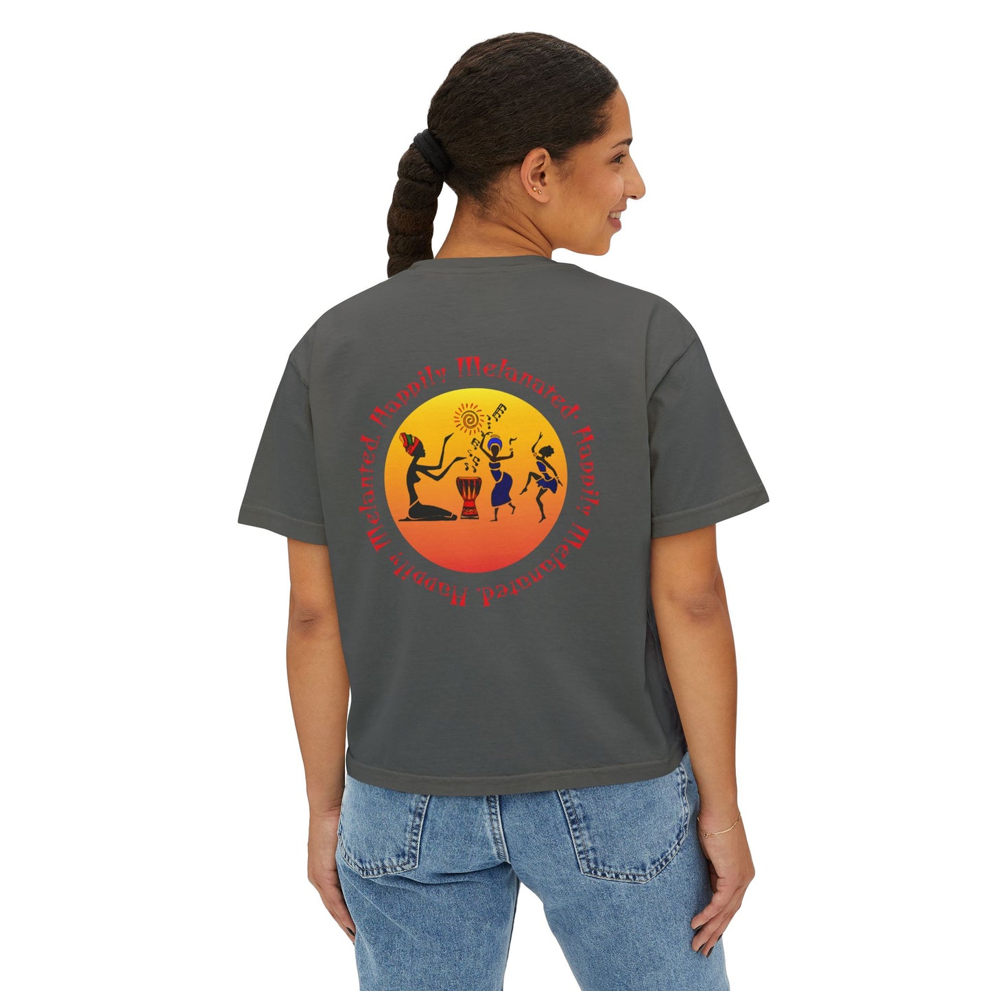 Women's Afrocentric Music Cartoon Graphic Oversized Boxy T-shirt