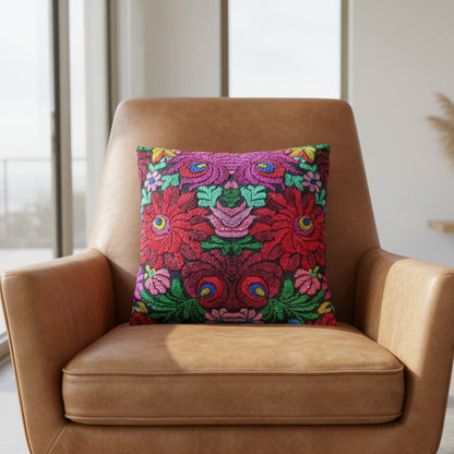 Faux Suede Pillow - Vibrant Floral Boho Square Throw Pillowcase