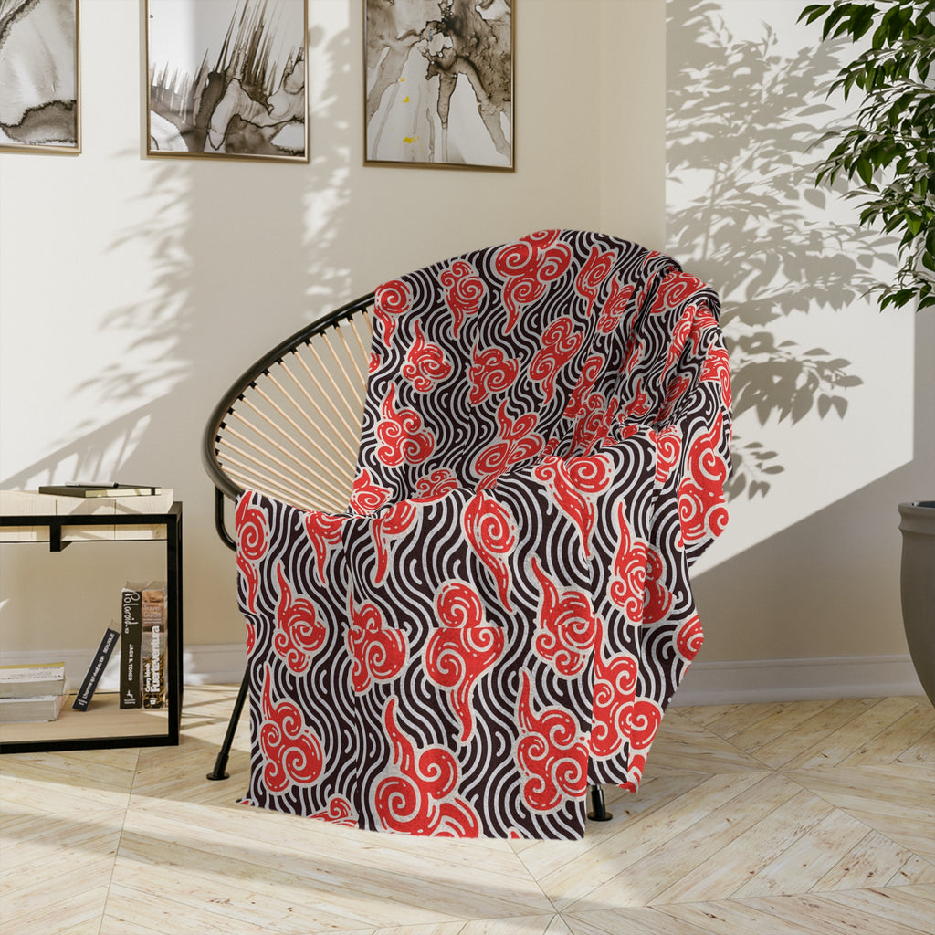 Red Cloud Swirl Velveteen Blanket — Plush Microfiber Throw Printify