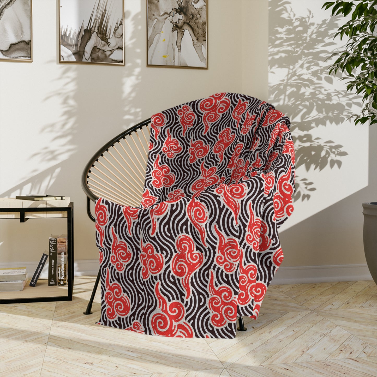 Red Cloud Swirl Velveteen Blanket — Plush Microfiber Throw