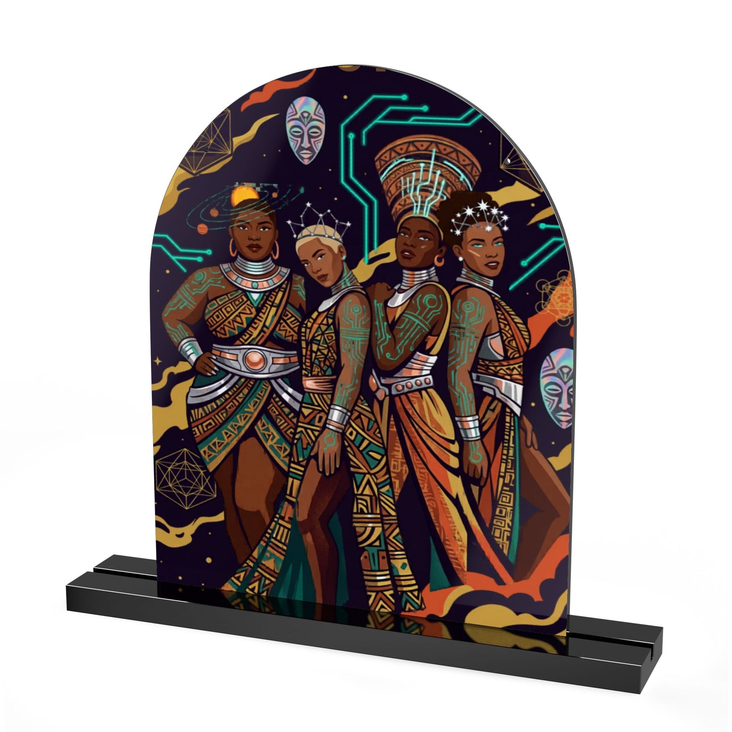 Afrofuturist Queens Acrylic Dome Table Sign — Decorative Desk Art
