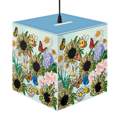 Sunflower Meadow Light Cube Lamp — Floral Bee & Butterfly Hanging Nightlight