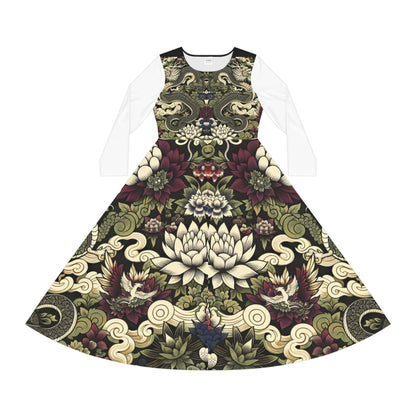 Floral Print Long Sleeve Dance Dress, Perfect for Parties, Dance Recitals, Spring Celebrations