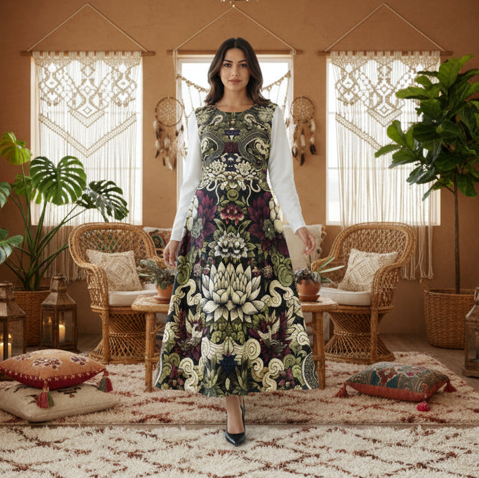 Floral Print Long Sleeve Dance Dress, Perfect for Parties, Dance Recitals, Spring Celebrations