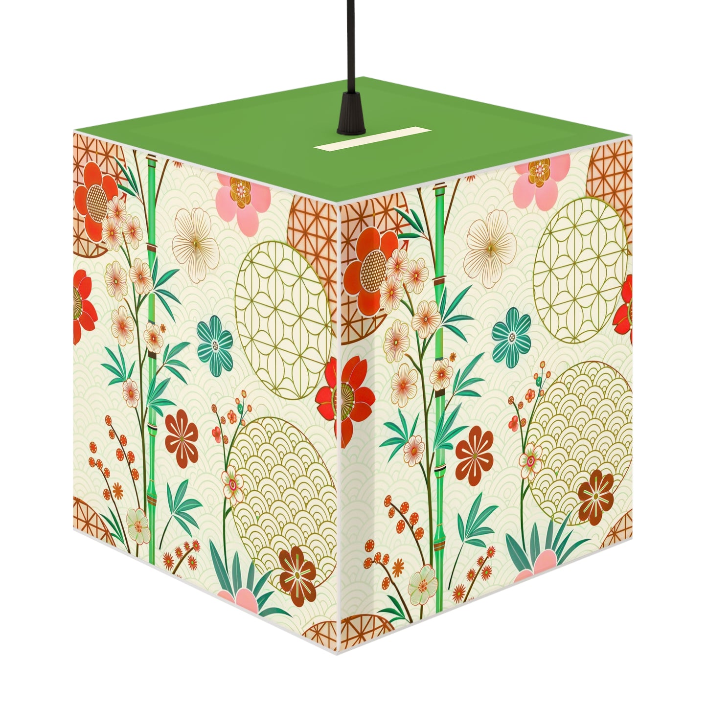 Japanese Floral Cube Lamp — Vintage Sakura Pattern Light Cube