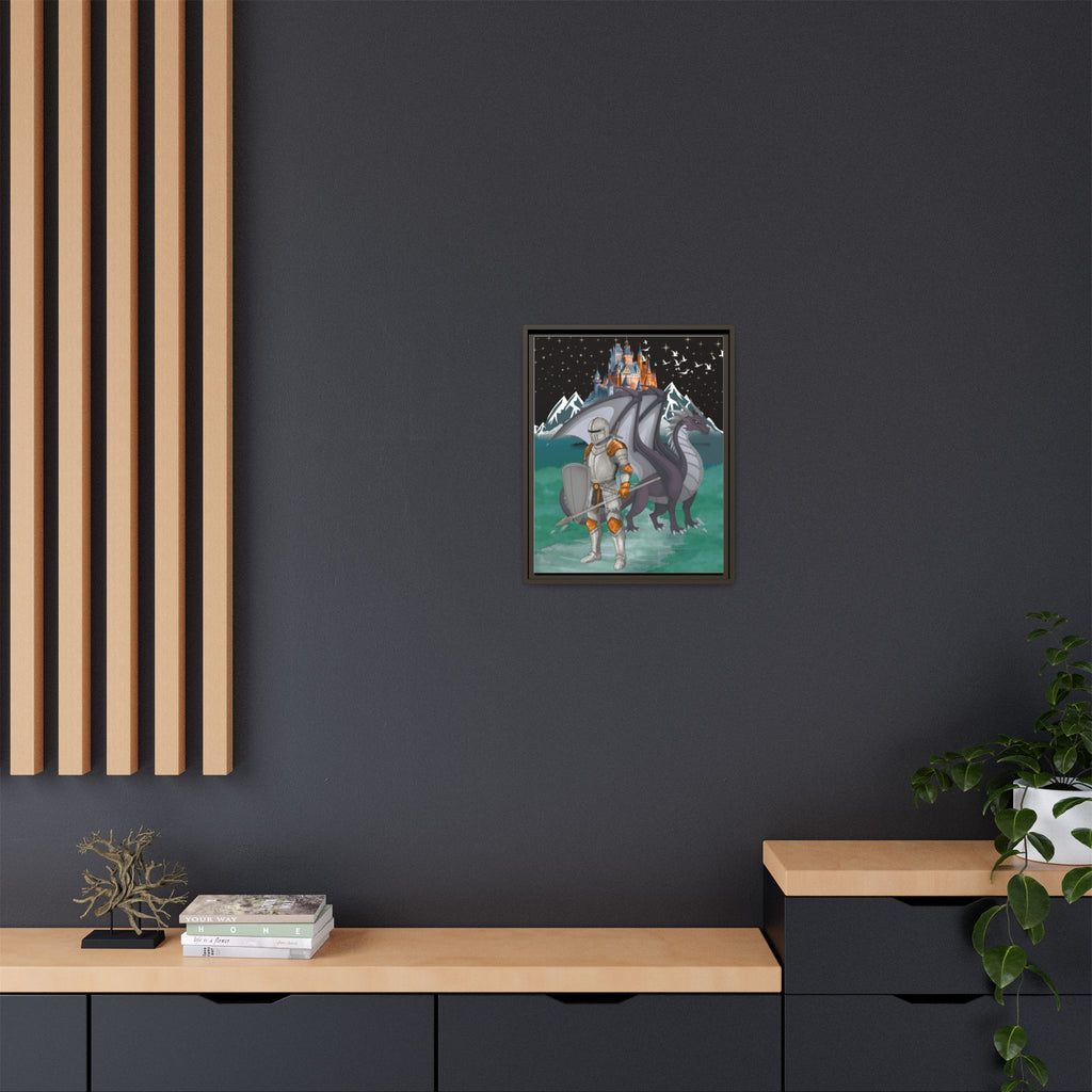 Knight and Dragon Fantasy Art, Framed Matte Canvas Printify
