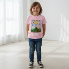 Toddler T‑Shirt — "Kingdom" Jungle Animals Design (Colorful Birds & Sunshine) Printify
