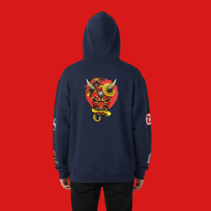 Samurai Menpo Art Hoodie, Japanese Ninja Graphic Unisex Sweatshirt, Warrior Theme Pullover