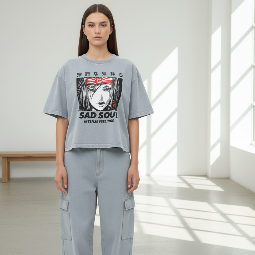 Sad Soul Graphic Unisex Mineral Wash Boxy Cotton T-Shirt