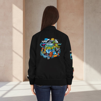 Travel Graphic Bomber Jacket – 'Travel' Adventure Patch Design