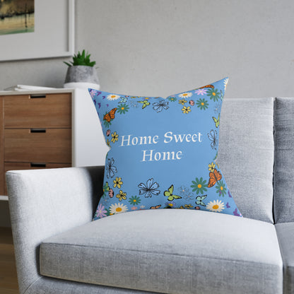 Floral Home Sweet Home Square Pillow - Cozy Decor for Living Room & Bedroom