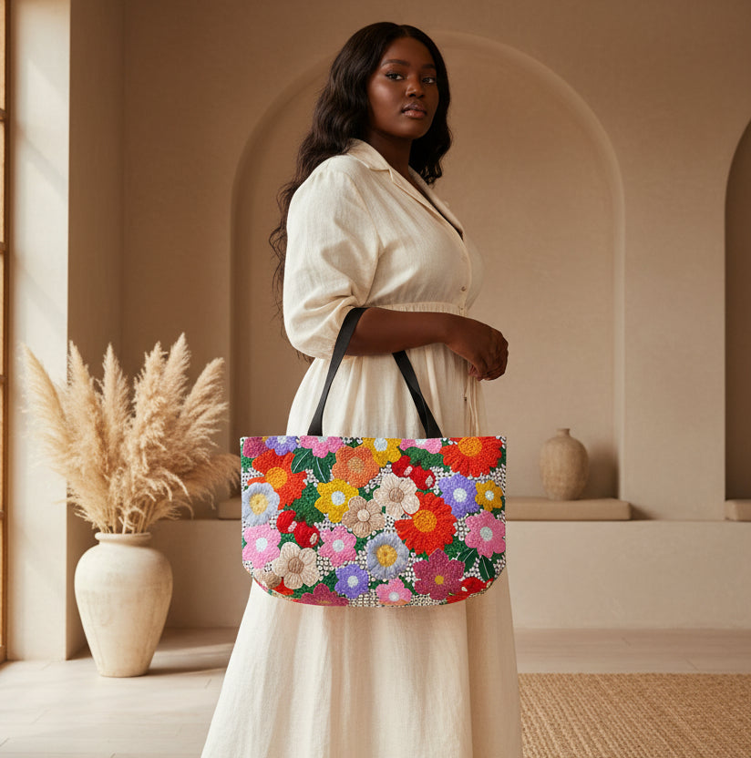 Floral Weekend Tote — Colorful Garden Bag for Travel & Markets