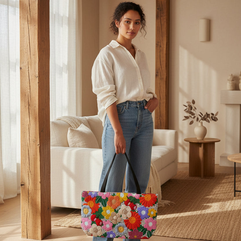 Floral Weekend Tote — Colorful Garden Bag for Travel & Markets Printify