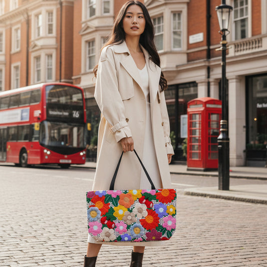 Floral Weekend Tote — Colorful Garden Bag for Travel & Markets