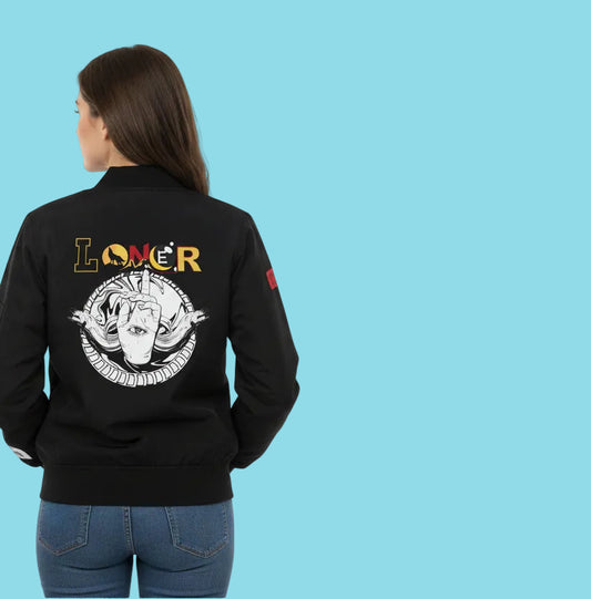 Gothic Bomber Jacket, Eye Art Women's Outerwear, Unique All Over Print Jacket