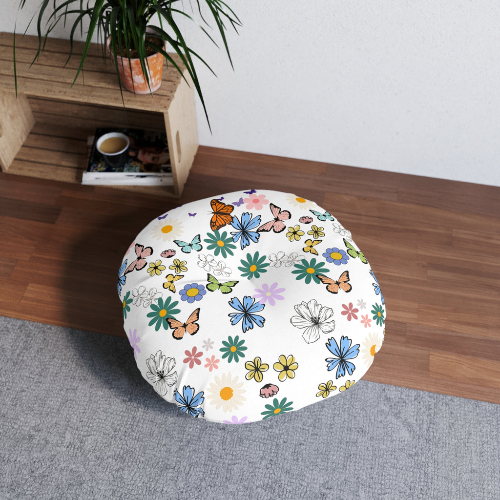Floral Tufted Floor Pillow - Round Cushion for Cozy Decor Printify