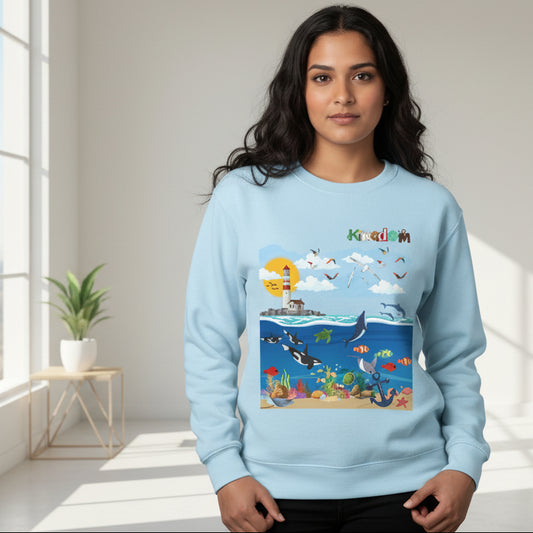 Nautical Dolphins Graphic Sweatshirt, Ocean Life Garment-Dye Jumper, Unisex Crewneck