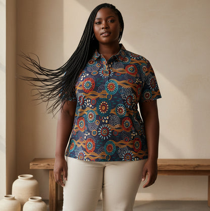 Unisex Tribal Print Polo Shirt — Colorful Aboriginal-Inspired Design