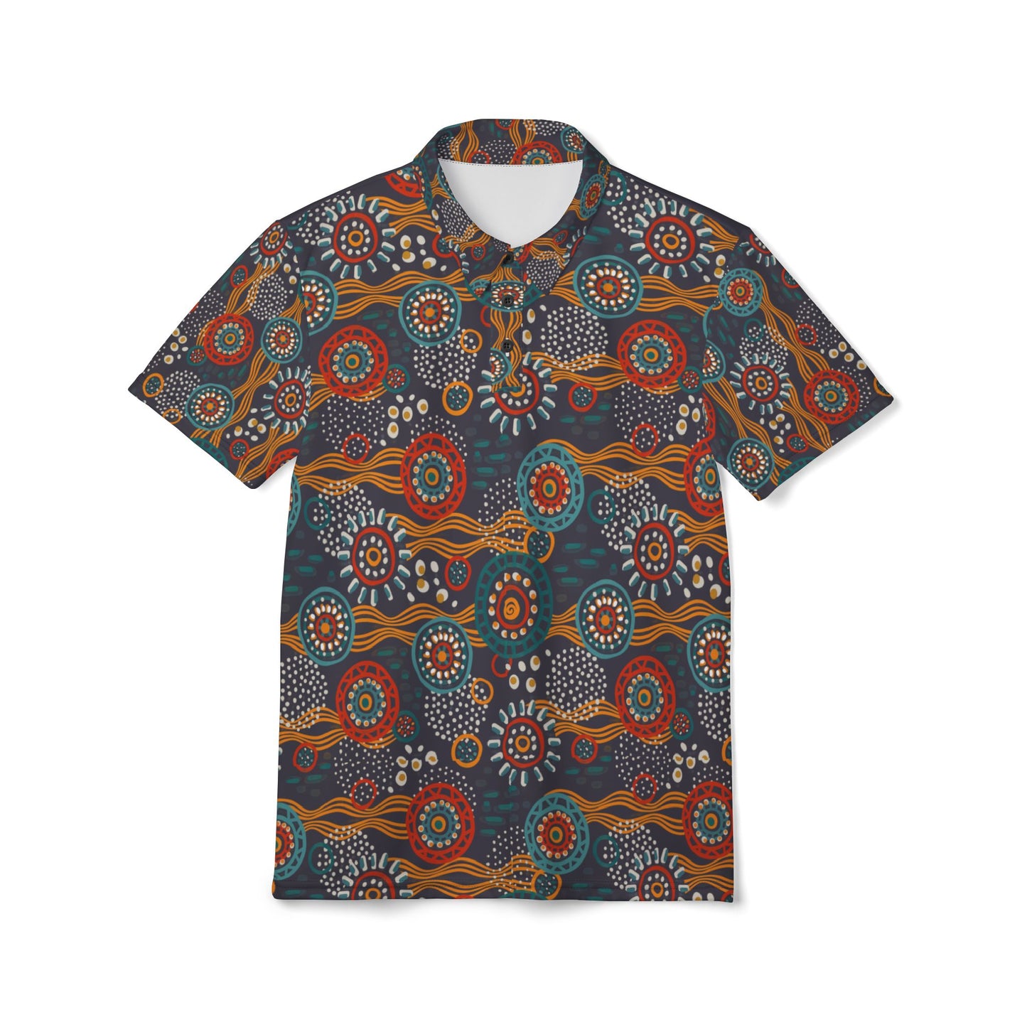 Unisex Tribal Print Polo Shirt — Colorful Aboriginal-Inspired Design