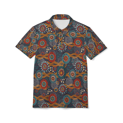 Unisex Tribal Print Polo Shirt — Colorful Aboriginal-Inspired Design