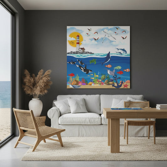 Vibrant Ocean Scene Canvas Wall Art, Nautical Decor for Beach Lovers, Coastal Living Printify