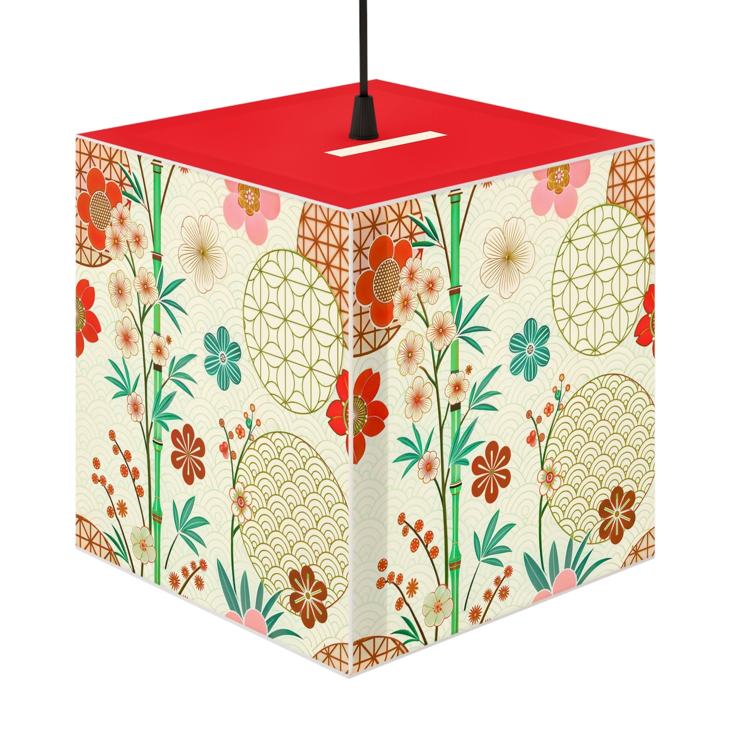 Japanese Floral Cube Lamp — Vintage Sakura Pattern Light Cube