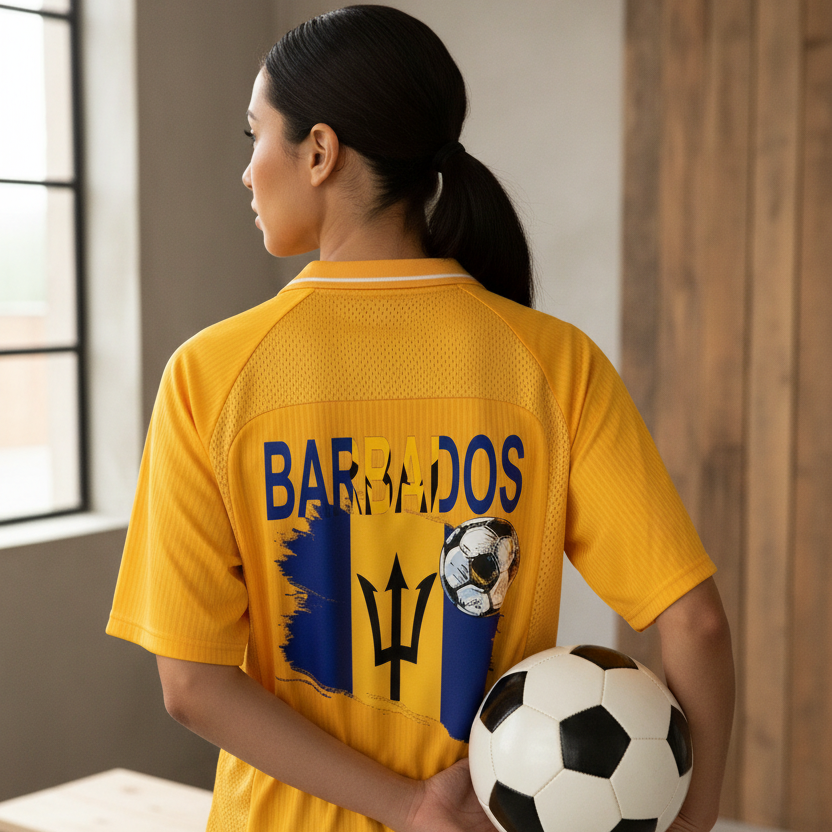 Barbados Flag Themed Graphic Striped V-Neck Unisex Soccer Jersey