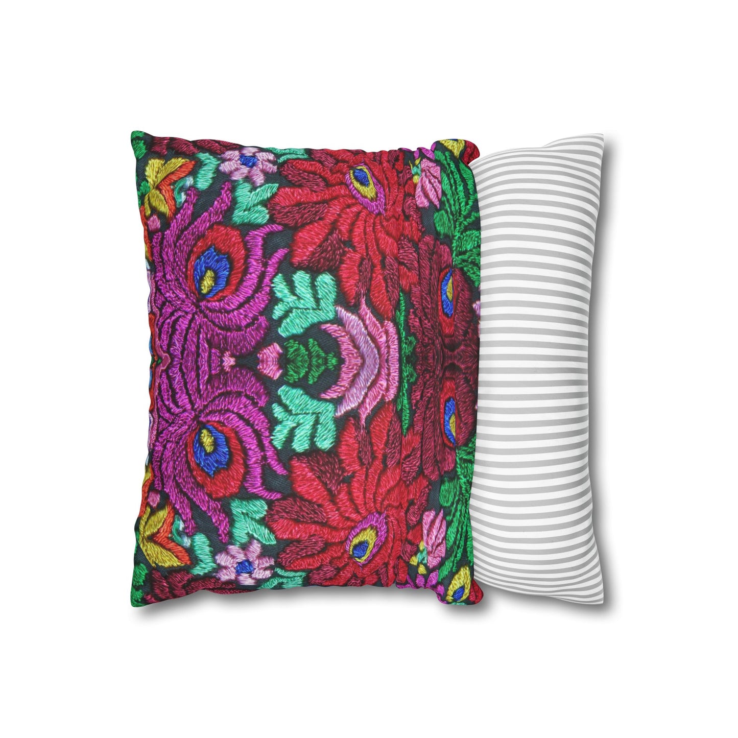Faux Suede Pillow - Vibrant Floral Boho Square Throw Pillowcase