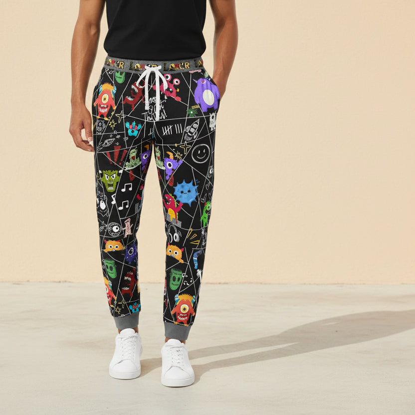 Graphic Monsters Joggers for Men & Women – Unisex Fit, Artistic Cartoon Print Printify