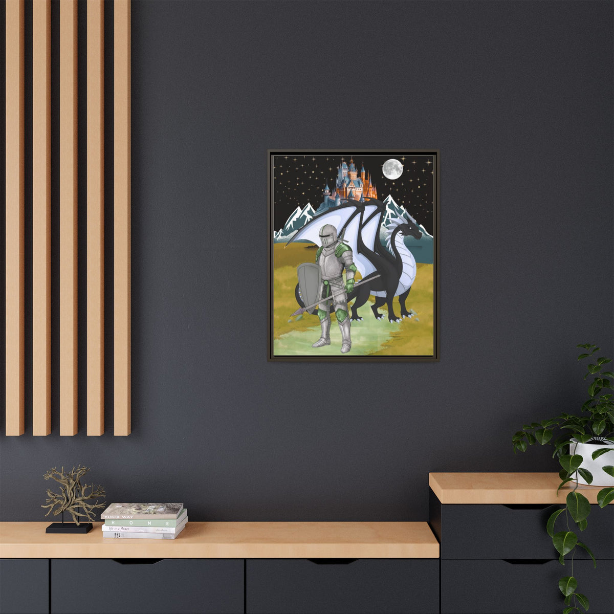 Framed Matte Canvas - Knight and Dragon Fantasy Art Printify