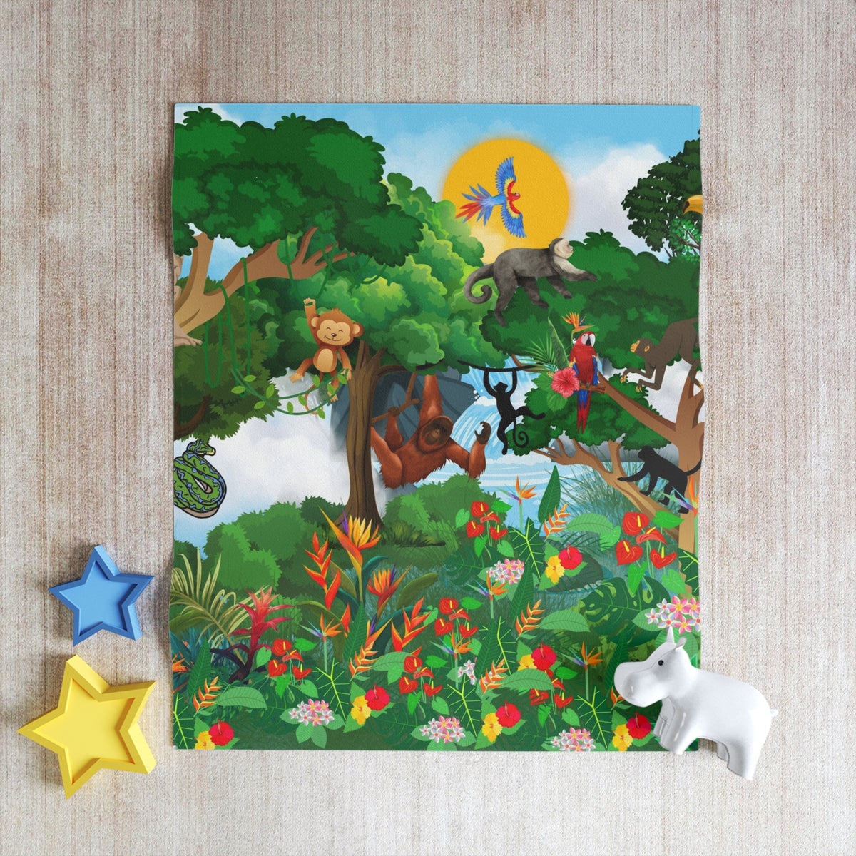 Vibrant Jungle Throw Blanket, Cozy Home Decor, Kids Room Accessory Printify