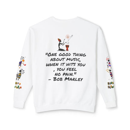 Hand-Drawn Afro Music Graphic Sweatshirt - Unisex Lightweight Crewneck