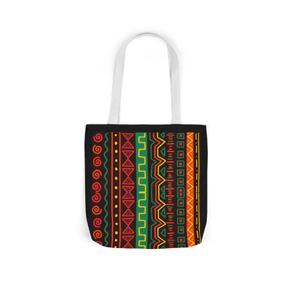 Afrocentric Pattern Canvas Tote — Colorful Tribal Stripe Beach & Market Bag