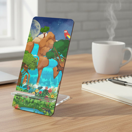 Tropical Waterfall Phone Stand — Colorful Parrot & Jungle Mobile Display
