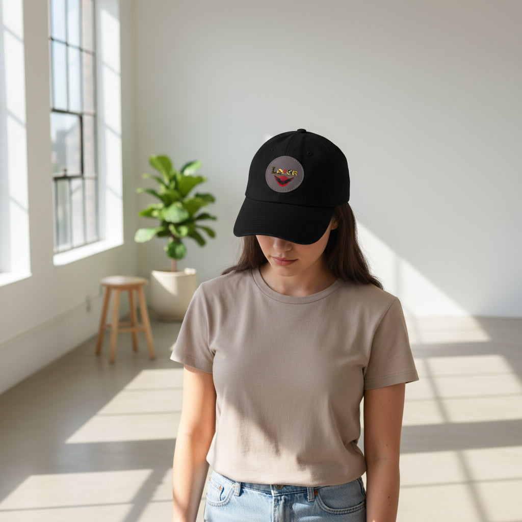 Dad Hat - Lone Wolf Themed Unisex Dad Hat with Leather Patch (Round) Unisex Printify