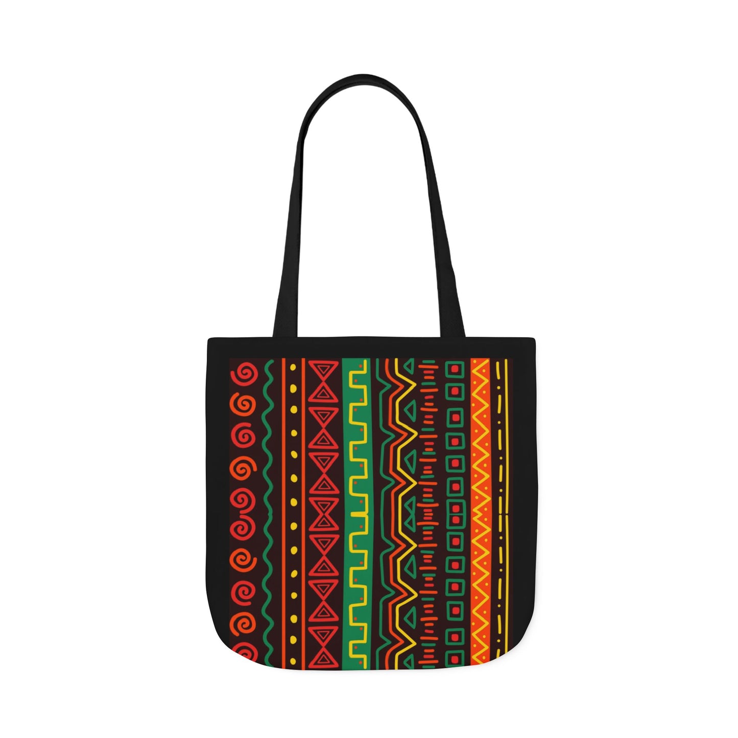 Afrocentric Pattern Canvas Tote — Colorful Tribal Stripe Beach & Market Bag