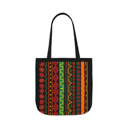 Afrocentric Pattern Canvas Tote — Colorful Tribal Stripe Beach & Market Bag