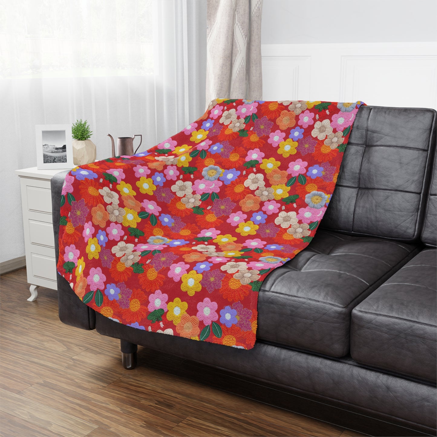 Floral Fiesta Minky Blanket — Bright Retro Flower Pattern, Cozy Throw for Living Room & Kids