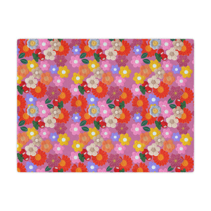 Floral Fiesta Minky Blanket — Bright Retro Flower Pattern, Cozy Throw for Living Room & Kids