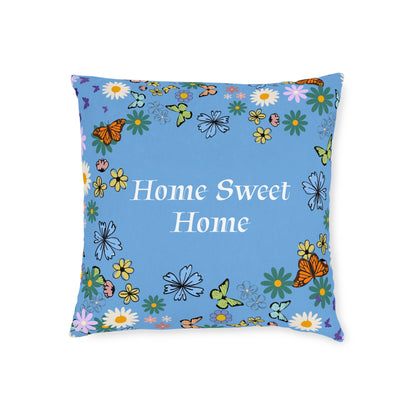 Floral Home Sweet Home Square Pillow - Cozy Decor for Living Room & Bedroom