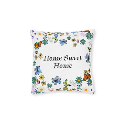 Floral Home Sweet Home Square Pillow - Cozy Decor for Living Room & Bedroom