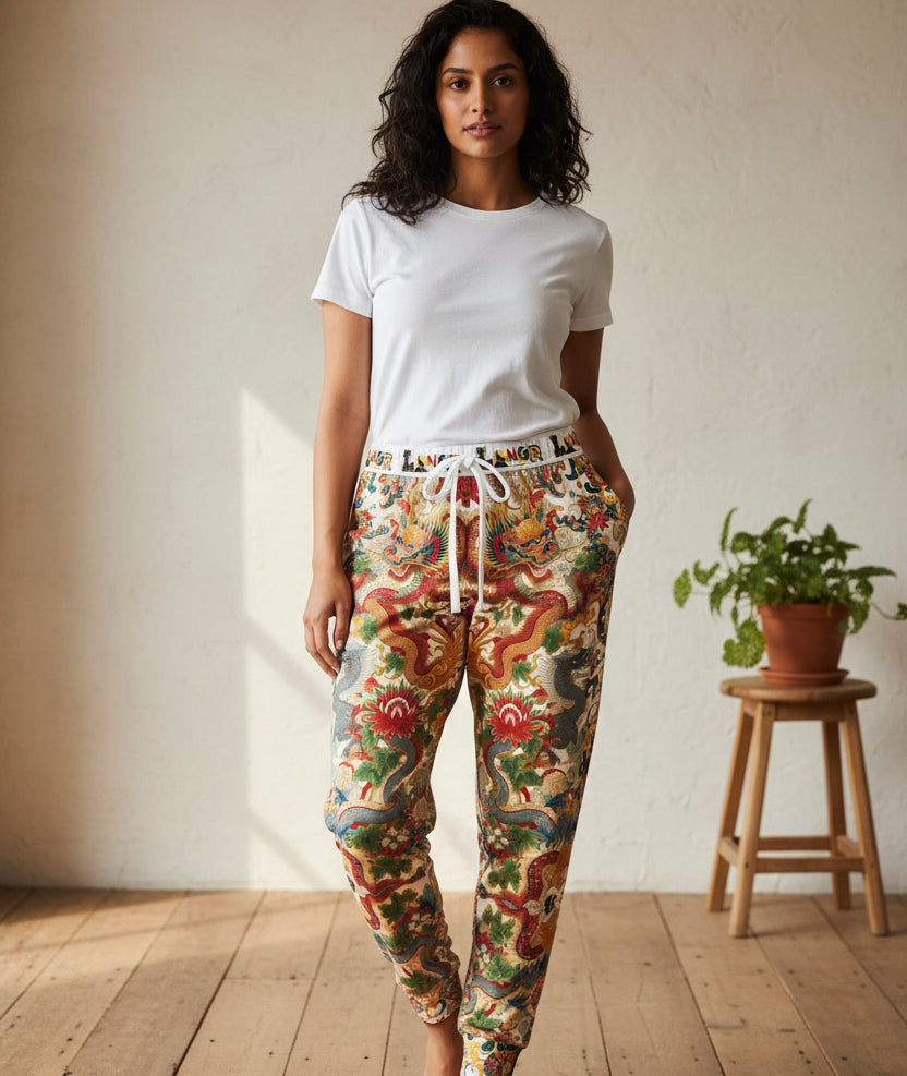 Vibrant Floral Dragon Print Athletic Joggers, Comfortable Unisex Sweatpants Printify
