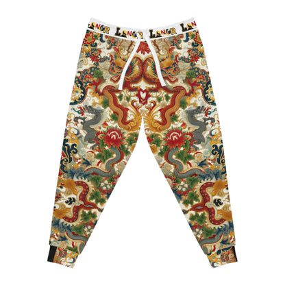 Vibrant Floral Dragon Print Athletic Joggers, Comfortable Unisex Sweatpants