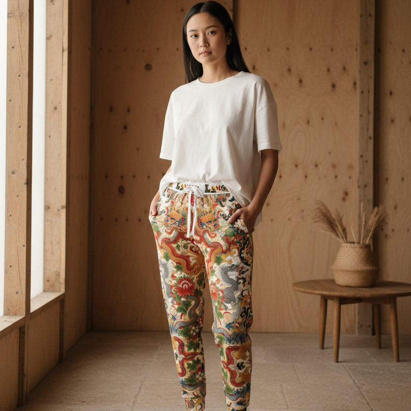 Vibrant Floral Dragon Print Athletic Joggers, Comfortable Unisex Sweatpants Printify