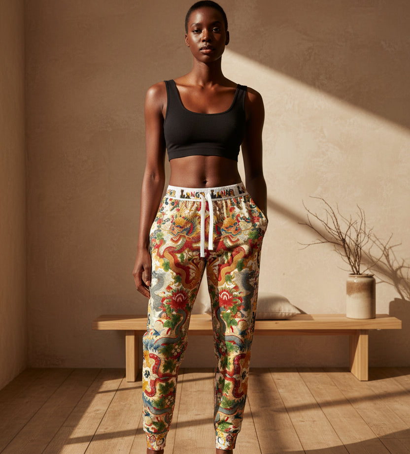 Vibrant Floral Dragon Print Athletic Joggers, Comfortable Unisex Sweatpants Printify