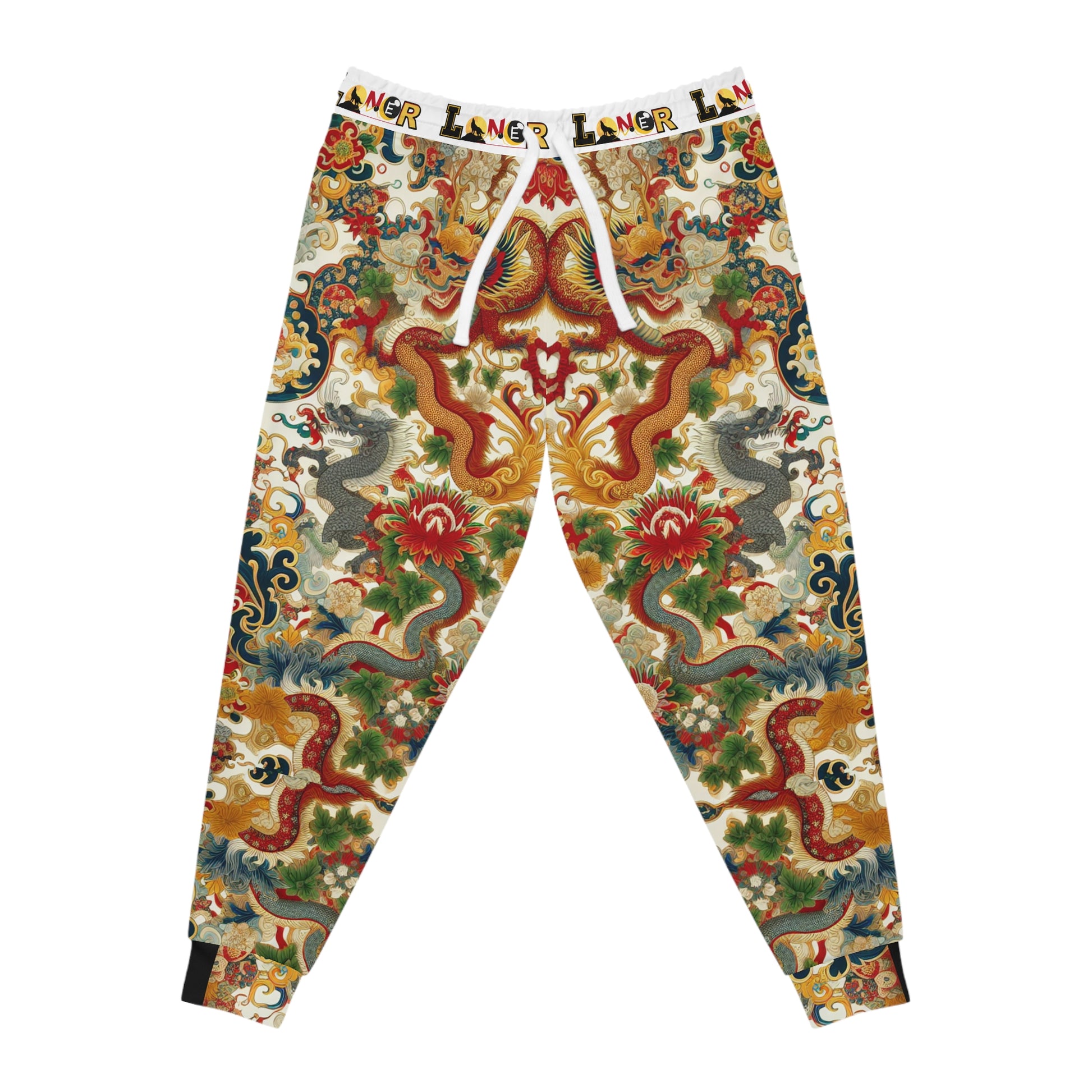 Vibrant Floral Dragon Print Athletic Joggers, Comfortable Unisex Sweatpants Printify