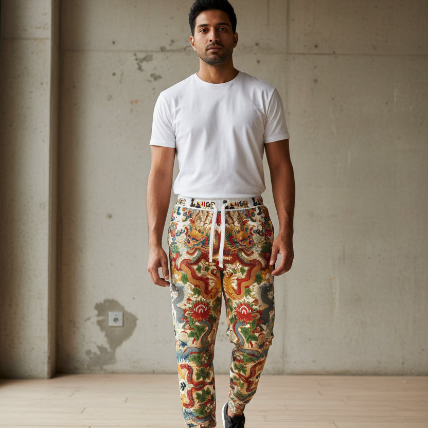 Vibrant Floral Dragon Print Athletic Joggers, Comfortable Unisex Sweatpants Printify