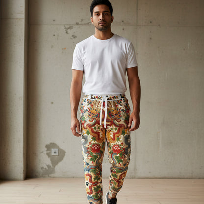 Vibrant Floral Dragon Print Athletic Joggers, Comfortable Unisex Sweatpants Printify