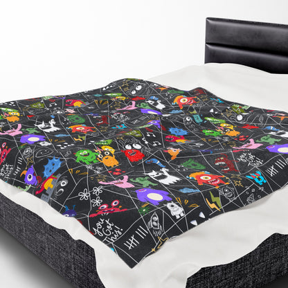 Whimsical Monsters Velveteen Plush Blanket, Soft Fleece Throw, Cozy Bedspread