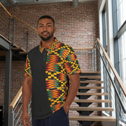 Kente Pattern Polo Shirt — Unisex African Print Short Sleeve Polo